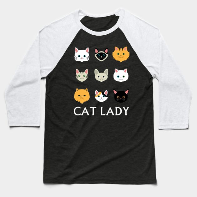 Cat Lady - Cat Faces Cute Girls Womens Shirt Baseball T-Shirt by MADesigns